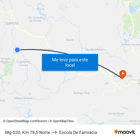 Mg-030, Km 78,5 Norte to Escola De Farmácia map