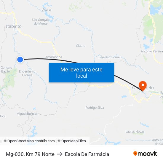 Mg-030, Km 79 Norte to Escola De Farmácia map