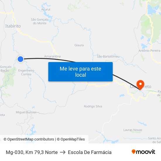 Mg-030, Km 79,3 Norte to Escola De Farmácia map