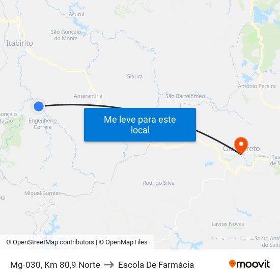 Mg-030, Km 80,9 Norte to Escola De Farmácia map