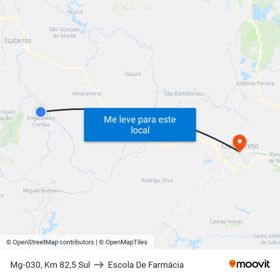 Mg-030, Km 82,5 Sul to Escola De Farmácia map
