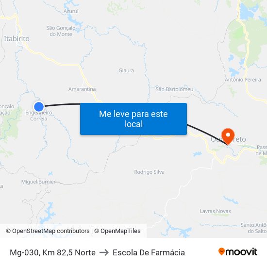 Mg-030, Km 82,5 Norte to Escola De Farmácia map