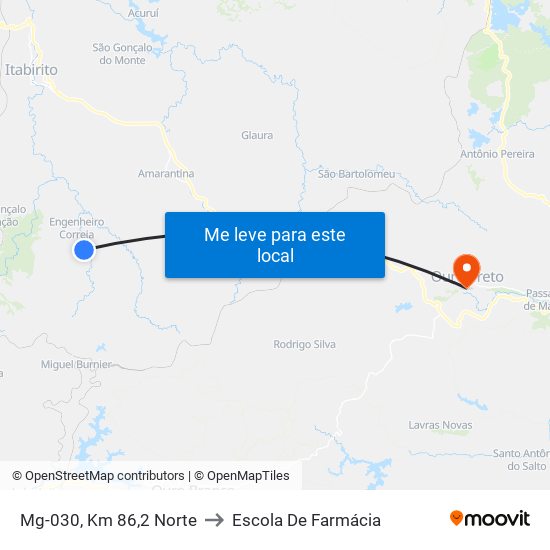 Mg-030, Km 86,2 Norte to Escola De Farmácia map