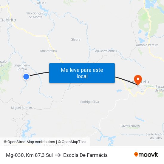 Mg-030, Km 87,3 Sul to Escola De Farmácia map