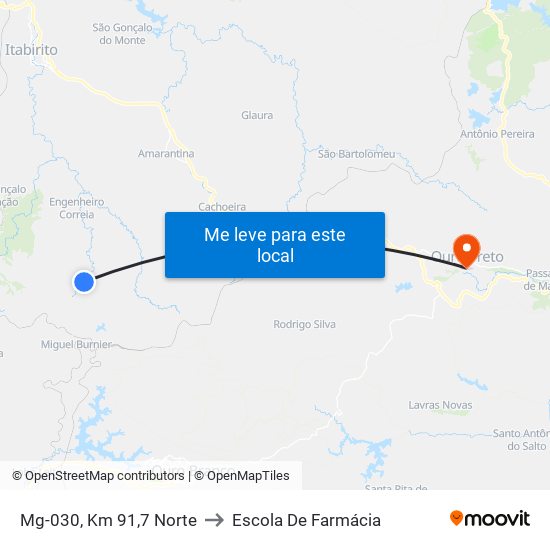Mg-030, Km 91,7 Norte to Escola De Farmácia map