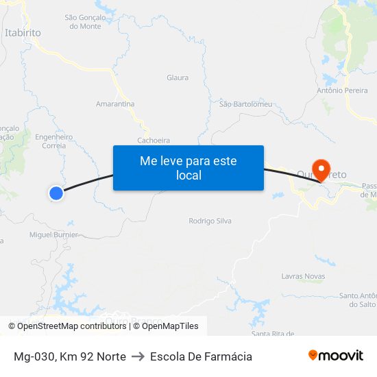 Mg-030, Km 92 Norte to Escola De Farmácia map
