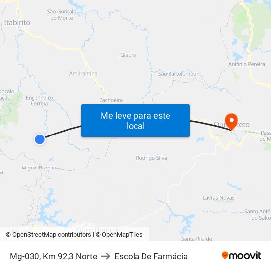 Mg-030, Km 92,3 Norte to Escola De Farmácia map