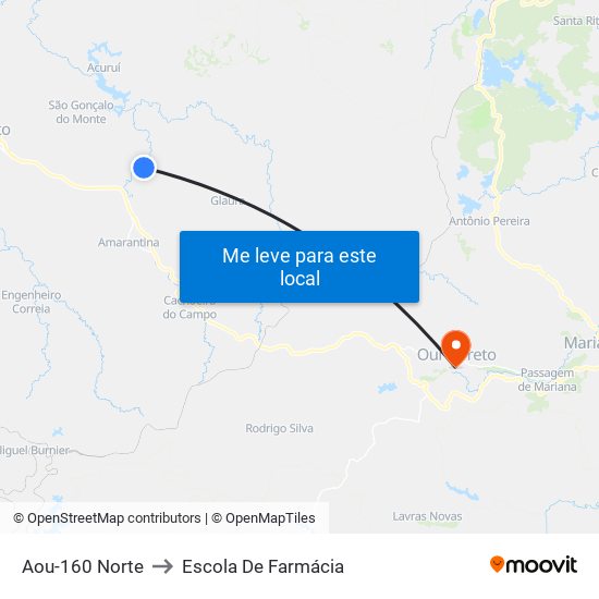 Aou-160 Norte to Escola De Farmácia map