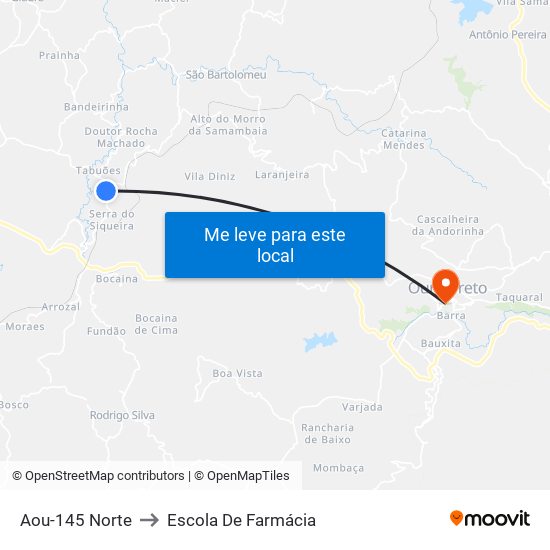 Aou-145 Norte to Escola De Farmácia map