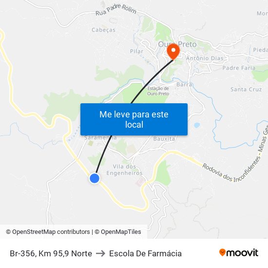 Br-356, Km 95,9 Norte to Escola De Farmácia map