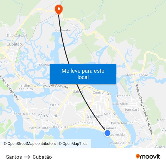 Santos to Cubatão map