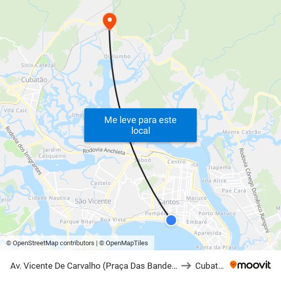 Av. Vicente De Carvalho (Praça Das Bandeiras) to Cubatão map
