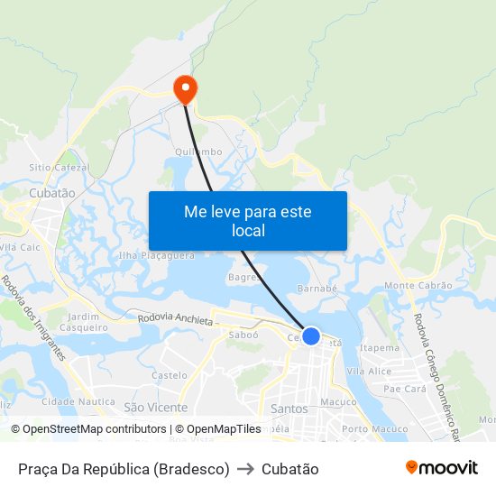 Praça Da República (Bradesco) to Cubatão map