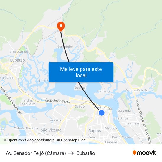 Av. Senador Feijó (Câmara) to Cubatão map