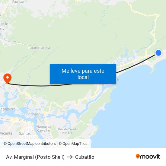 Av. Marginal (Posto Shell) to Cubatão map