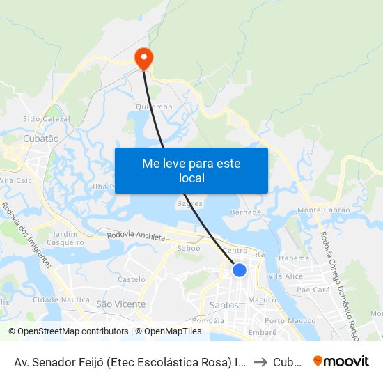 Av. Senador Feijó (Etec Escolástica Rosa) Intermunicipais to Cubatão map