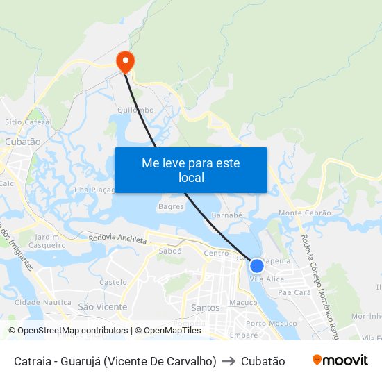 Catraia - Guarujá (Vicente De Carvalho) to Cubatão map