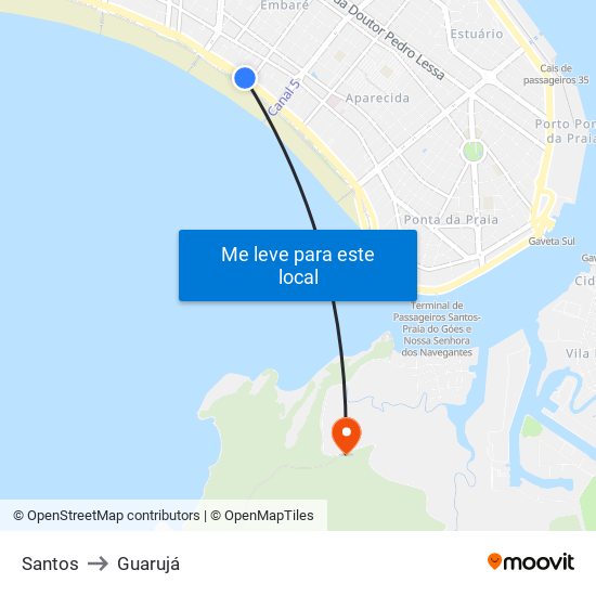 Santos to Guarujá map