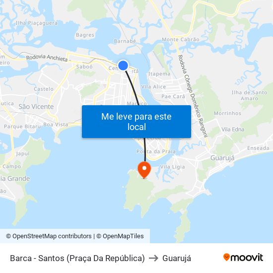 Barca - Santos (Praça Da República) to Guarujá map