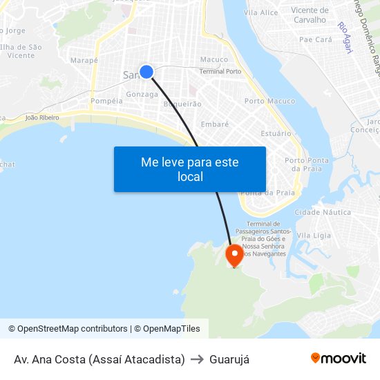 Av. Ana Costa (Assaí Atacadista) to Guarujá map