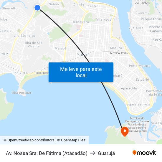 Av. Nossa Sra. De Fátima (Atacadão) to Guarujá map