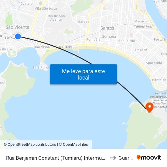 Rua Benjamin Constant (Tumiaru) Intermunicipais to Guarujá map