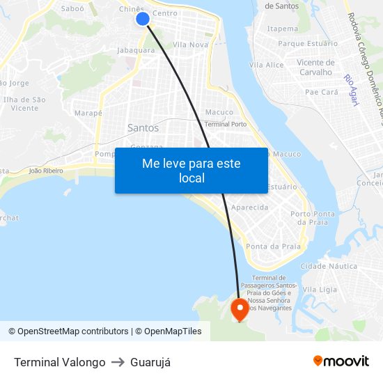 Terminal Valongo to Guarujá map
