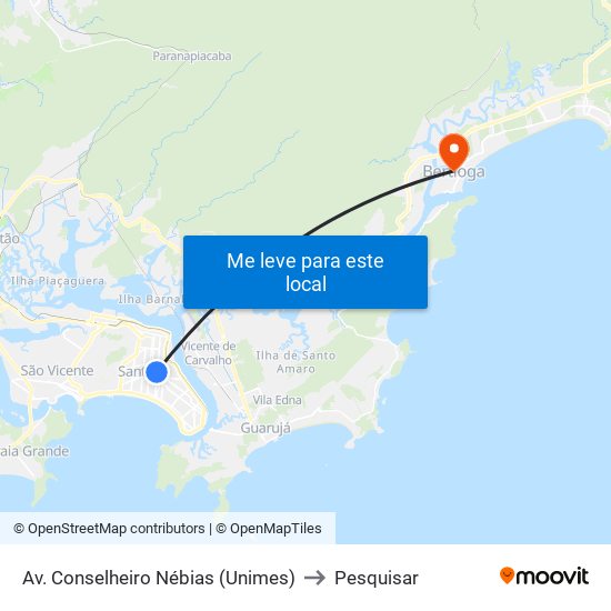 Av. Conselheiro Nébias (Unimes) to Pesquisar map
