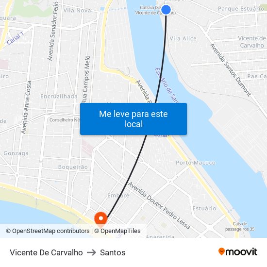 Vicente De Carvalho to Santos map