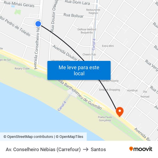 Av. Conselheiro Nébias (Carrefour) to Santos map