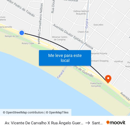 Av. Vicente De Carvalho X Rua Ângelo Guerra to Santos map