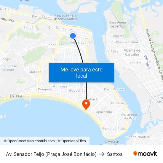 Av. Senador Feijó (Praça José Bonifácio) to Santos map