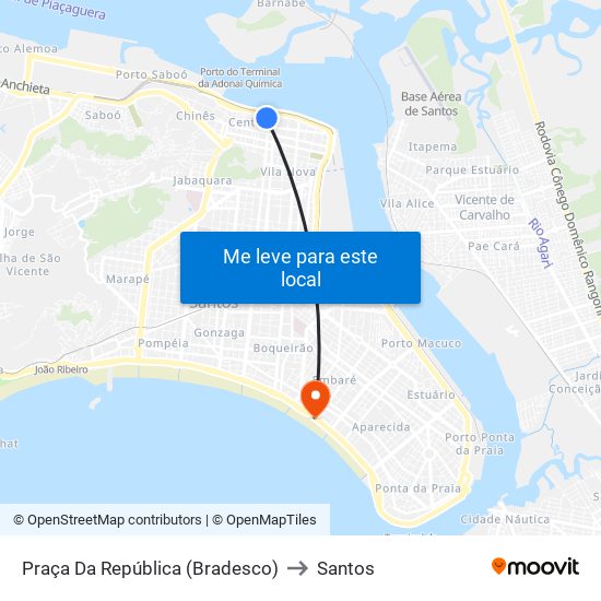 Praça Da República (Bradesco) to Santos map