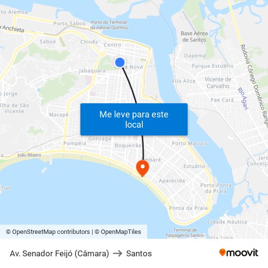 Av. Senador Feijó (Câmara) to Santos map