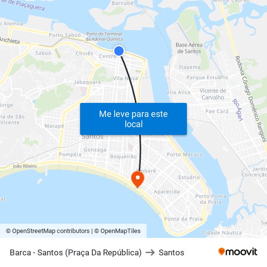 Barca - Santos (Praça Da República) to Santos map