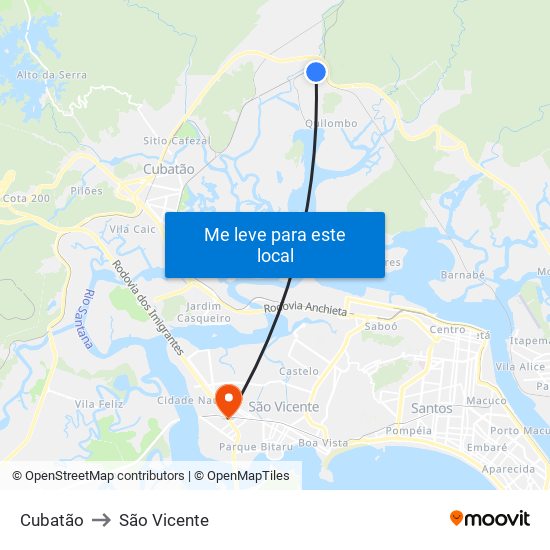 Cubatão to São Vicente map