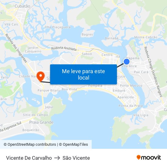Vicente De Carvalho to São Vicente map
