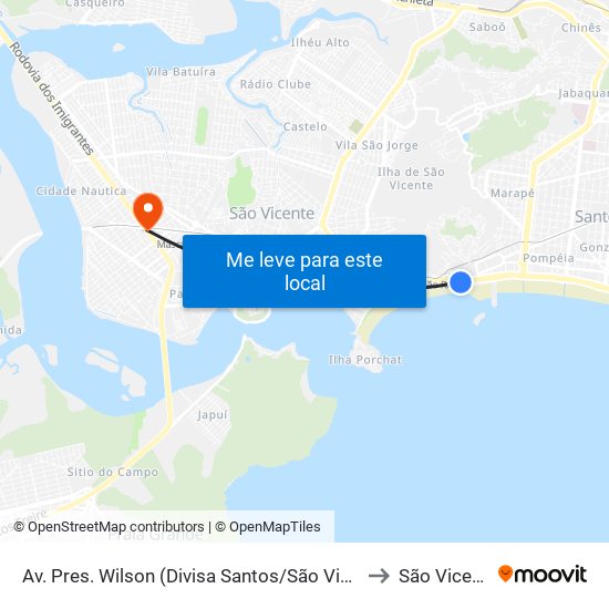 Av. Pres. Wilson (Divisa Santos/São Vicente) to São Vicente map