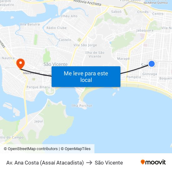 Av. Ana Costa (Assaí Atacadista) to São Vicente map