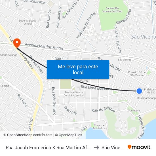 Rua Jacob Emmerich X Rua Martim Afonso to São Vicente map