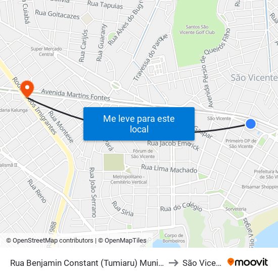 Rua Benjamin Constant (Tumiaru) Municipais to São Vicente map