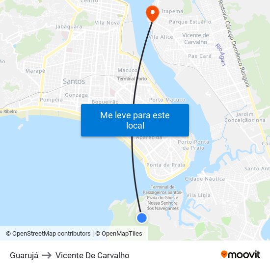 Guarujá to Vicente De Carvalho map