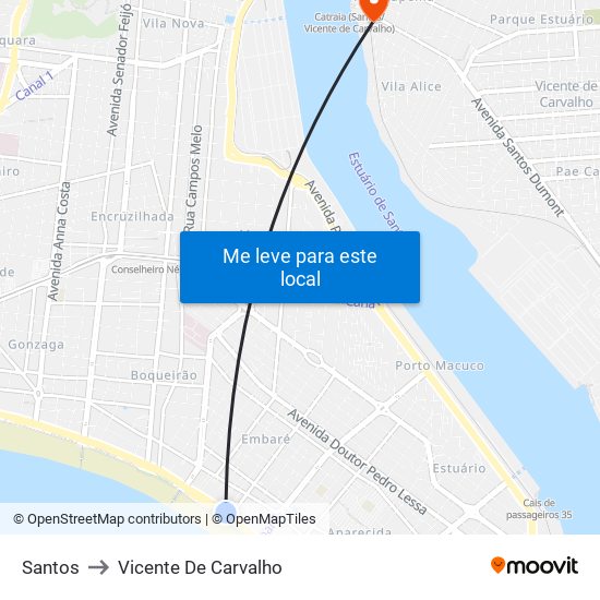 Santos to Vicente De Carvalho map