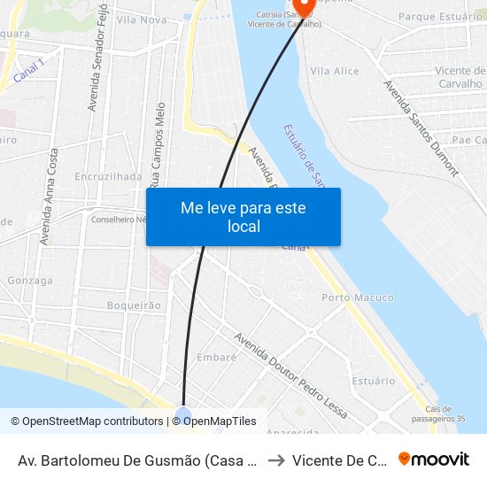 Av. Bartolomeu De Gusmão (Casa Da Vovó Anita) to Vicente De Carvalho map