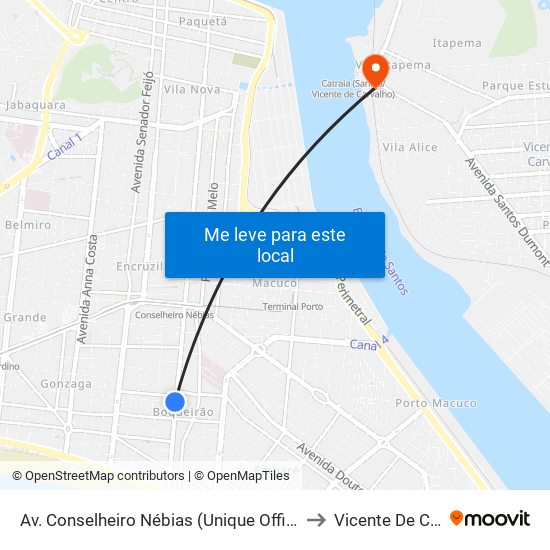 Av. Conselheiro Nébias (Unique Offices/Tok & Stok) to Vicente De Carvalho map