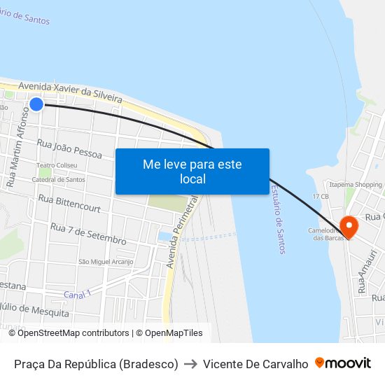 Praça Da República (Bradesco) to Vicente De Carvalho map