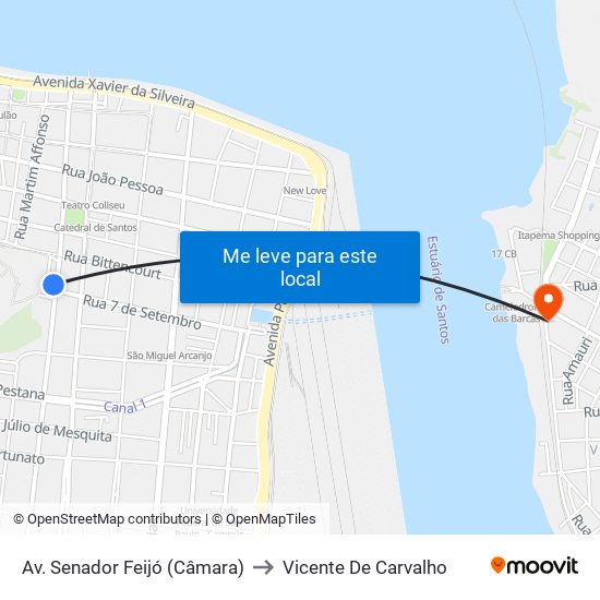 Av. Senador Feijó (Câmara) to Vicente De Carvalho map
