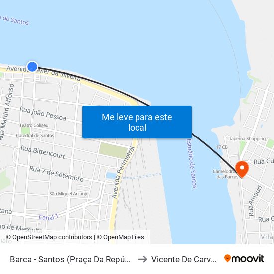 Barca - Santos (Praça Da República) to Vicente De Carvalho map