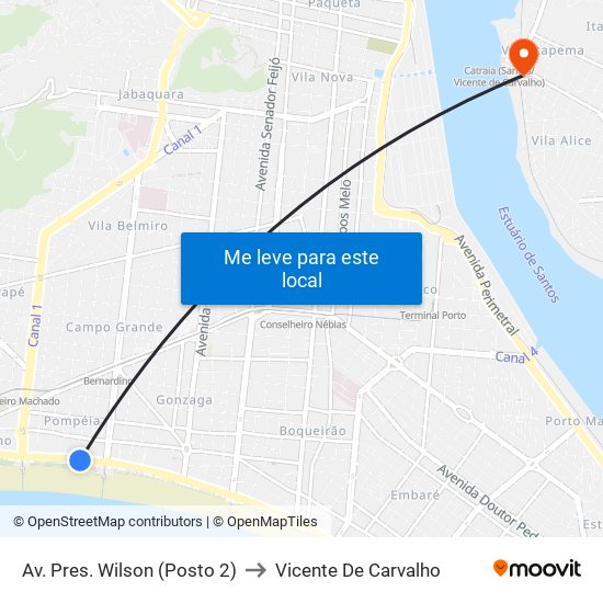 Av. Pres. Wilson (Posto 2) to Vicente De Carvalho map