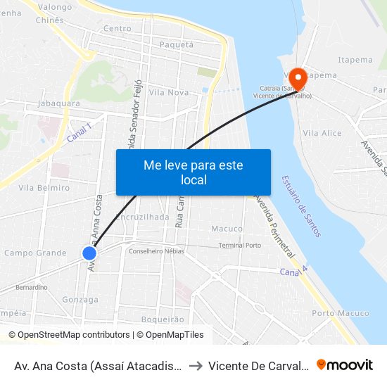 Av. Ana Costa (Assaí Atacadista) to Vicente De Carvalho map